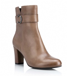 Women's Elegant Taupe Leather Ankle Boots with Block Heel
