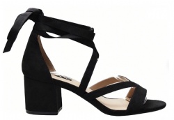 Women's Black Suede Lace-Up Block Heel Sandals